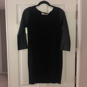 Zara- Black knit dress with leather sleeves